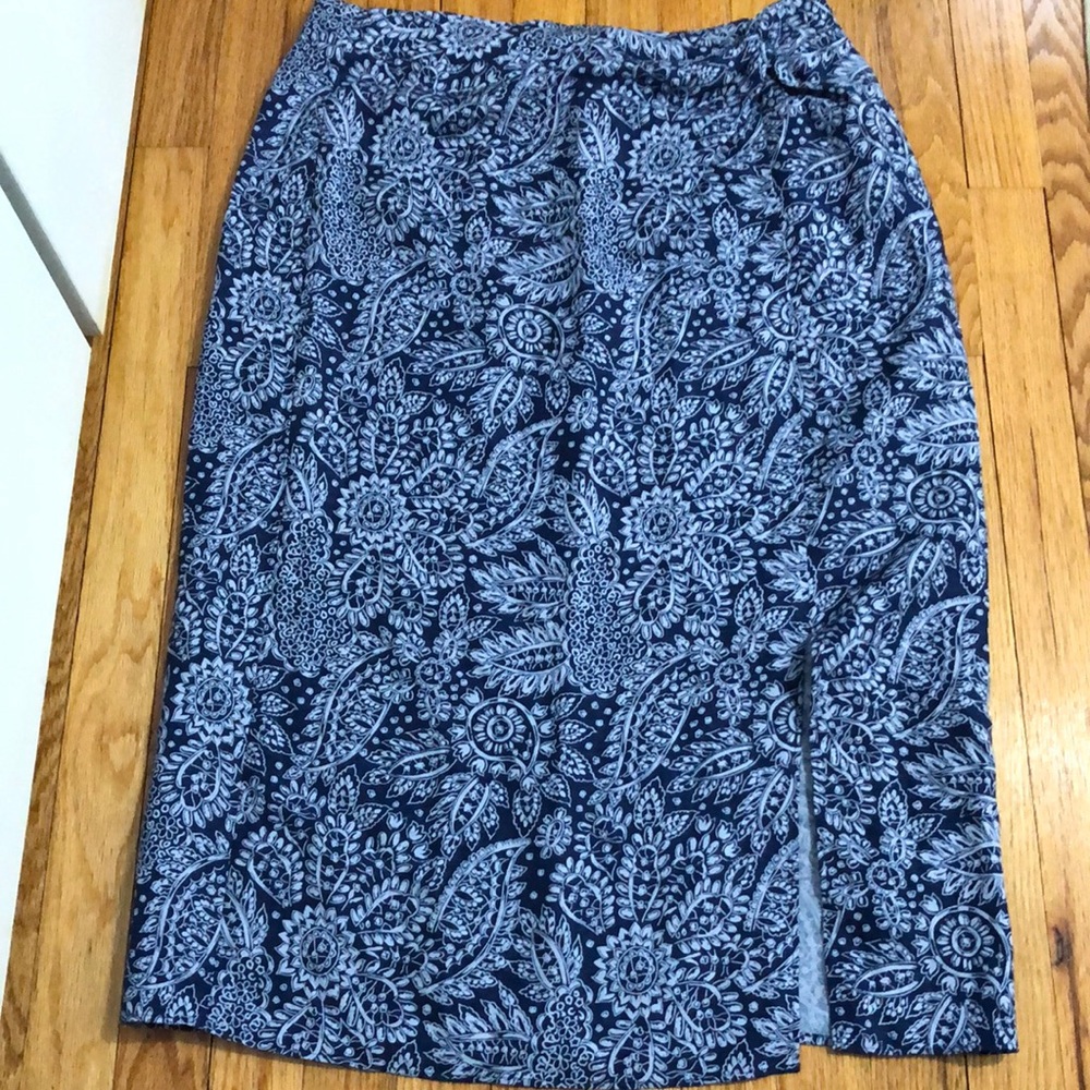 Madewell women’s Linen midi blue paisley garden floral skirt